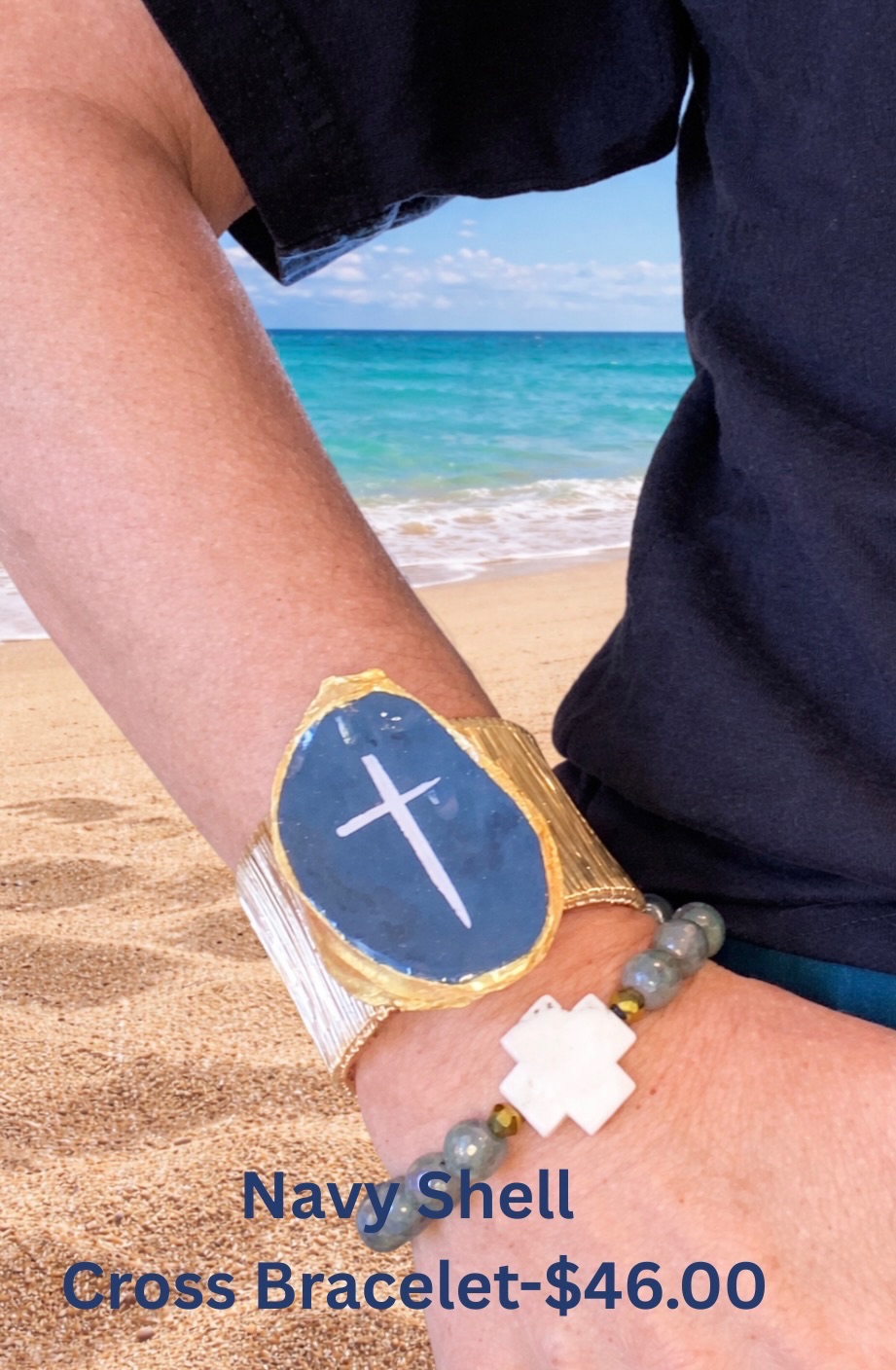 Navy Shell Cross Bracelet