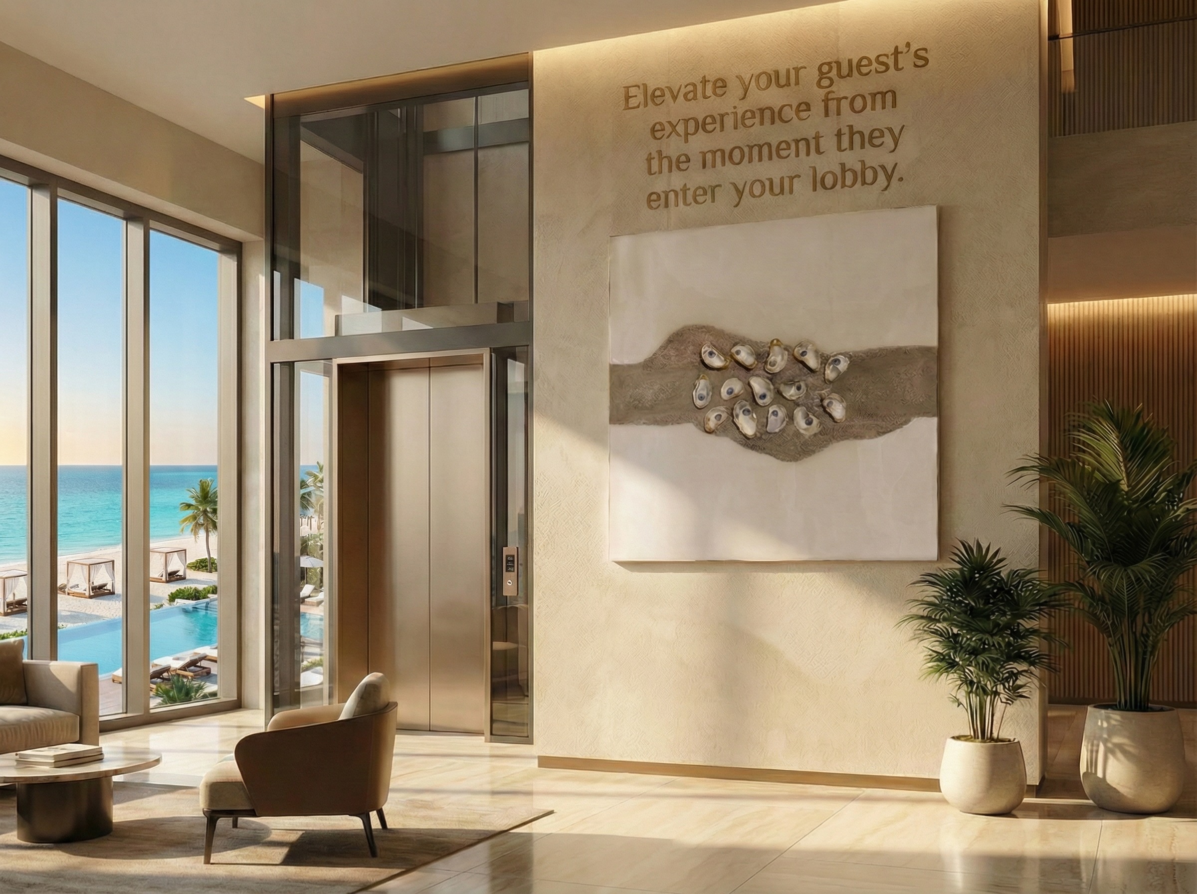 His Pearls canvas in hotel lobby